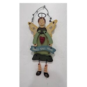 Vintage Savile Row Wooden Angel Bless This Home Wall Hanging Folk Art 21"